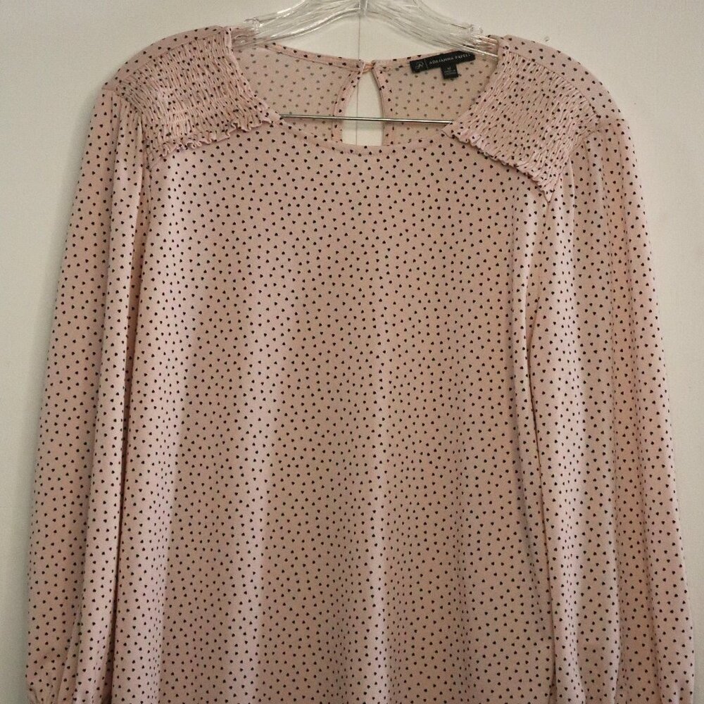 Adrianna Papell Womens M Smocked Pink Long Sleeve Heart Top Coquette Valentines